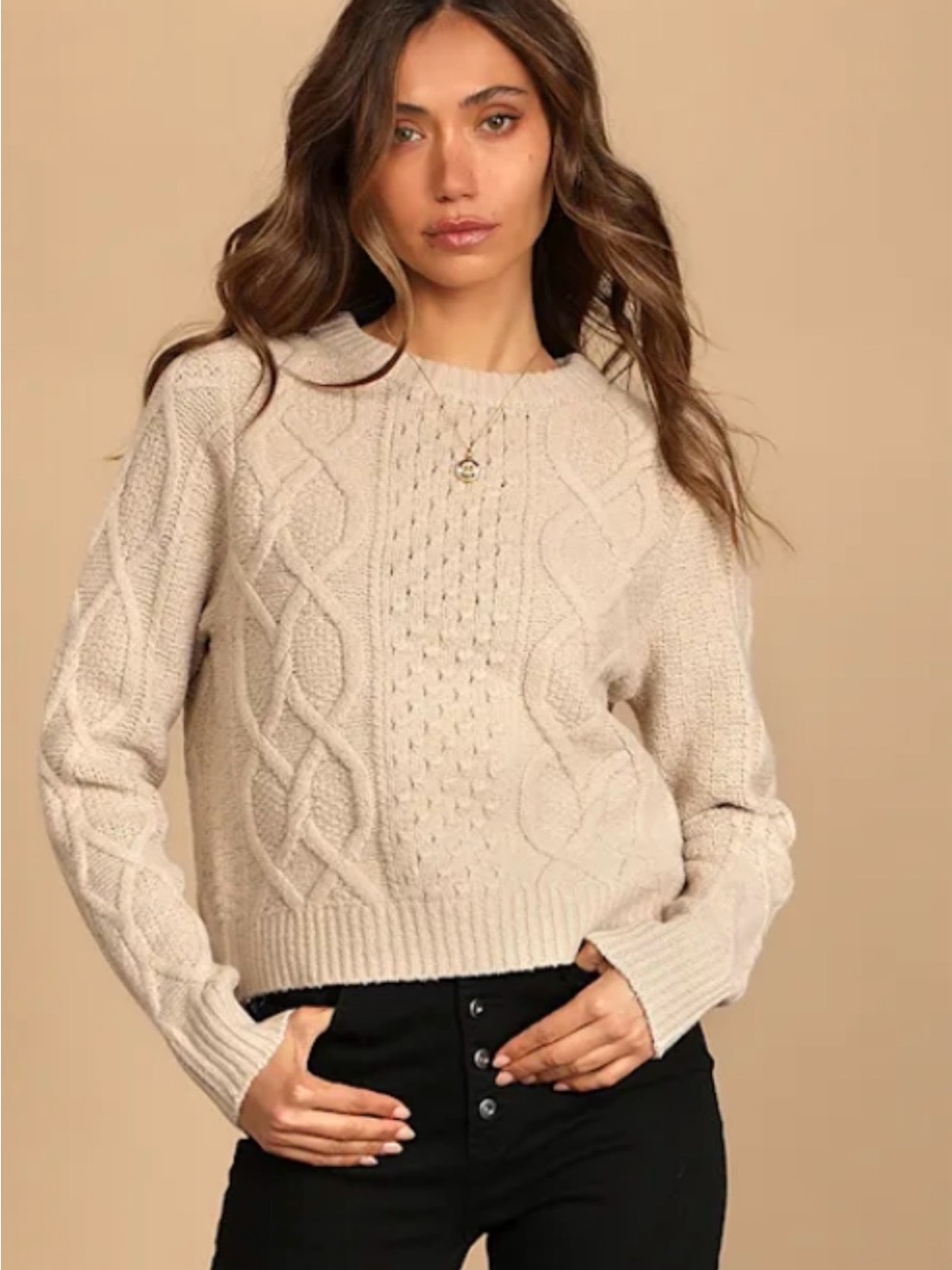 Cozy Beige Cable Knit Backless Sweater
